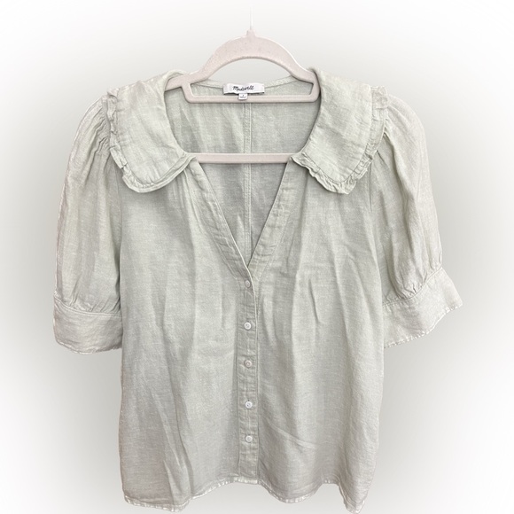 Madewell Linen-Blend Peter Pan Collar Button Up Shirt light green Women’s Size 2 - Picture 8 of 12